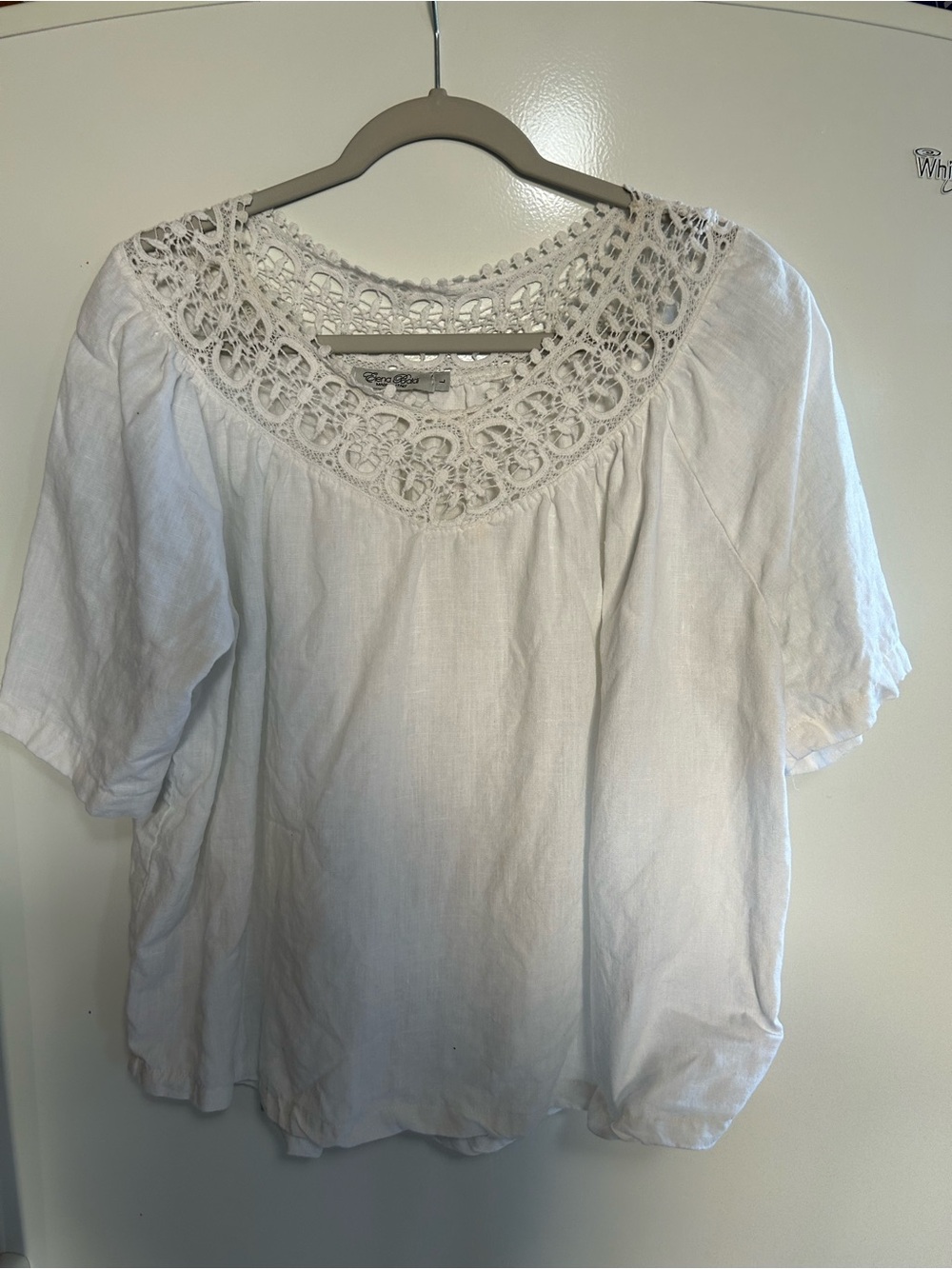 Elena Baldi White Linen Eyelet Crochet Lace Boho Blouse Made In Italy Large